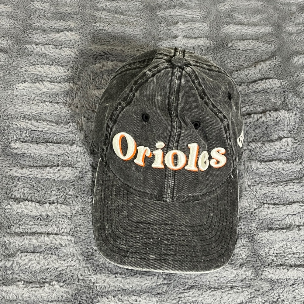 New Era Baltimore Orioles MLB Womens Baseball Cap Hat Black Acid Wash Distressed